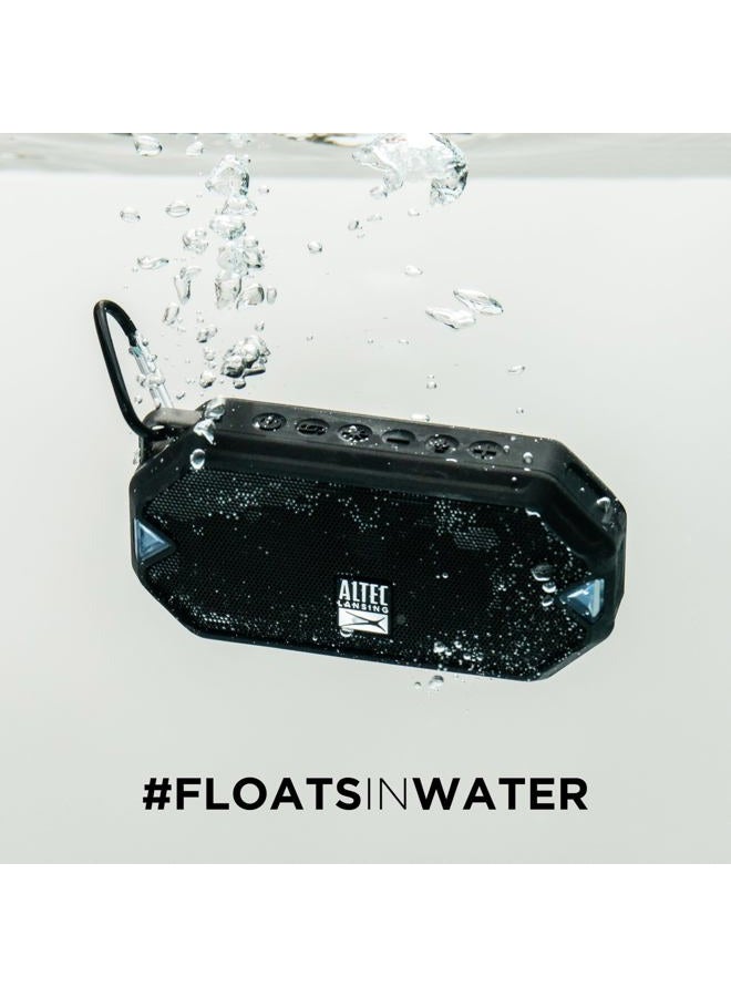 Altec Lansing مكبر صوت هيدرا ميني اللاسلكي المقاوم للماء مع 6 ساعات من وقت التشغيل، شحن سريع USB-C، مقاوم للماء والغبار والعرق IP67، عرض ضوء LED ووضع الوميض (أسود) - Image 2